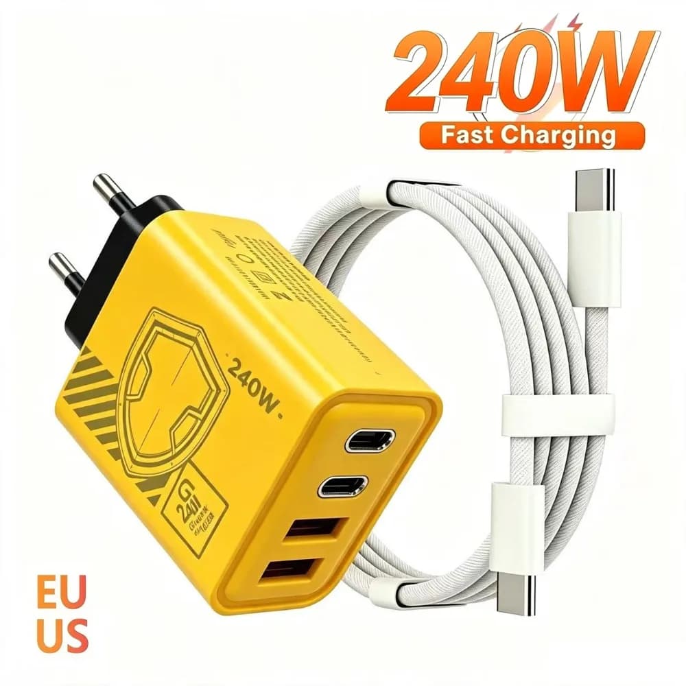 Durable 240W GaN Mechanical Multi‑Port USB Travel Charger EU US Plug Power Adapter for Phone Laptop Tablet Travel Work