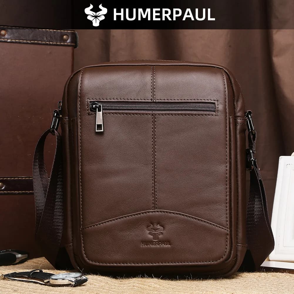 HUMERPAUL Borsa a tracolla da uomo in vera pelle Borsa a tracolla piccola vintage per uso quotidiano con tracolla regolabile