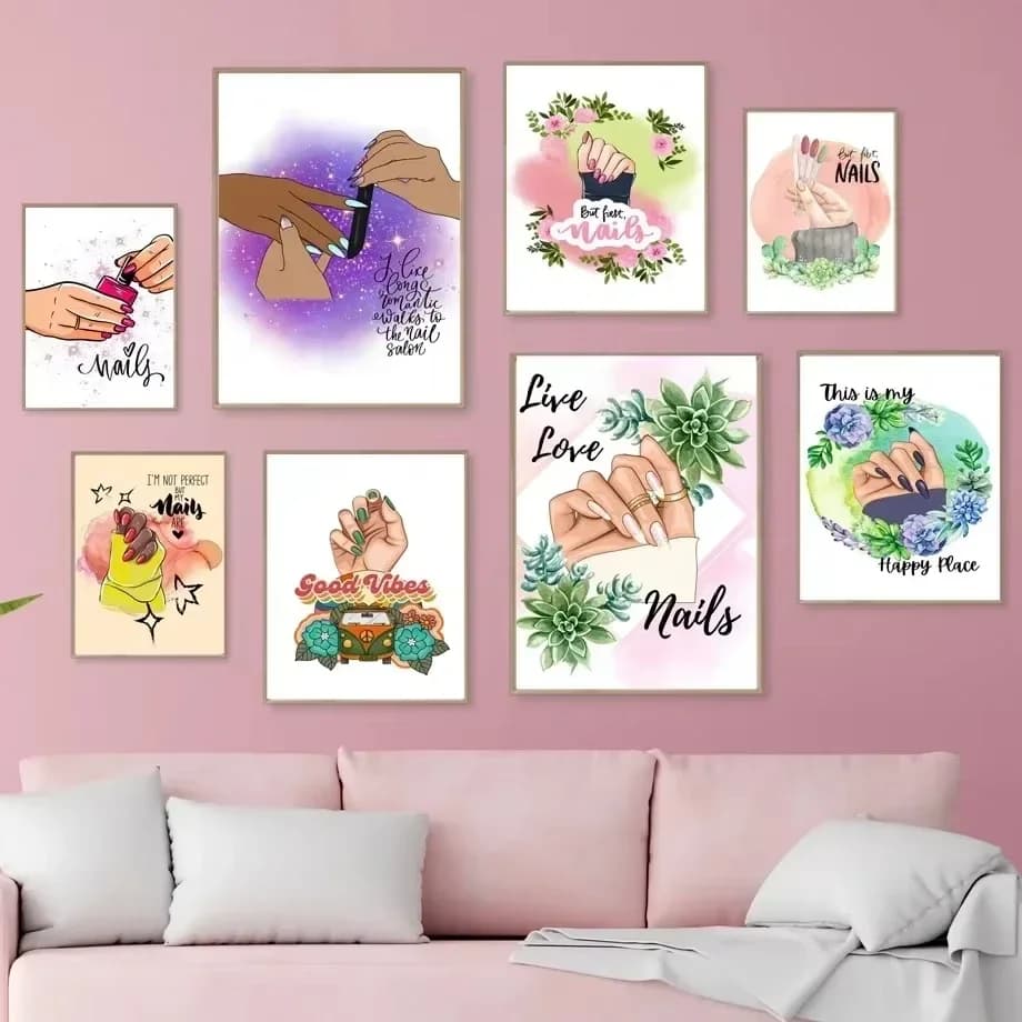 Fashion Nail Polish Flower Posters And Prints Wall Art Manicure Beauty Salon Diamond Painting Modern Girl Room Home Decoration