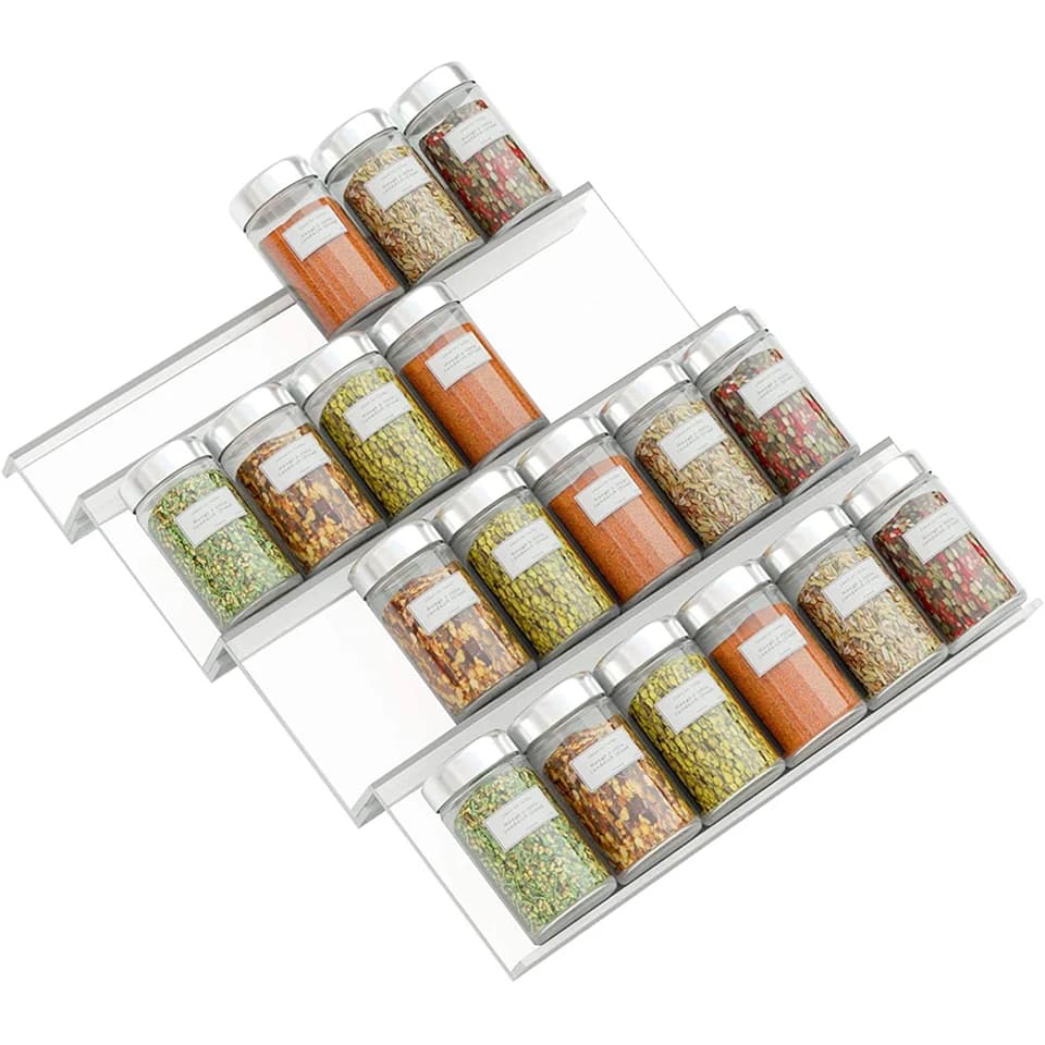 Organizzatore per Spezie da Cucina 4 Pezzi, Porta Spezie Regolabile in Acrilico, Vassoio Espandibile per Armadietti e Ripiani