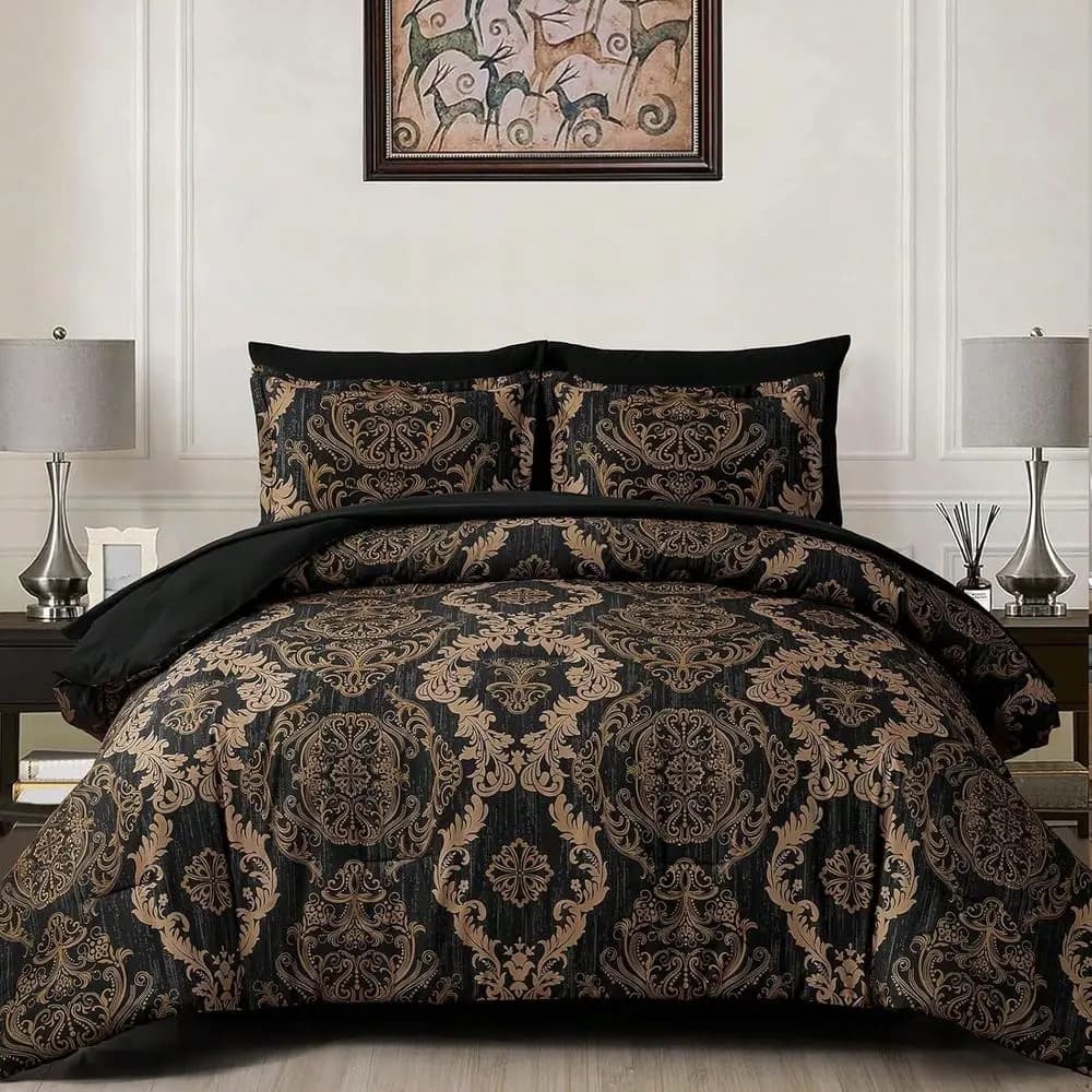 Set Copripiumino Paisley Queen/King in Microfibra Morbida, Motivo Paisley Boho Dorato, Completo Letto Queen Size