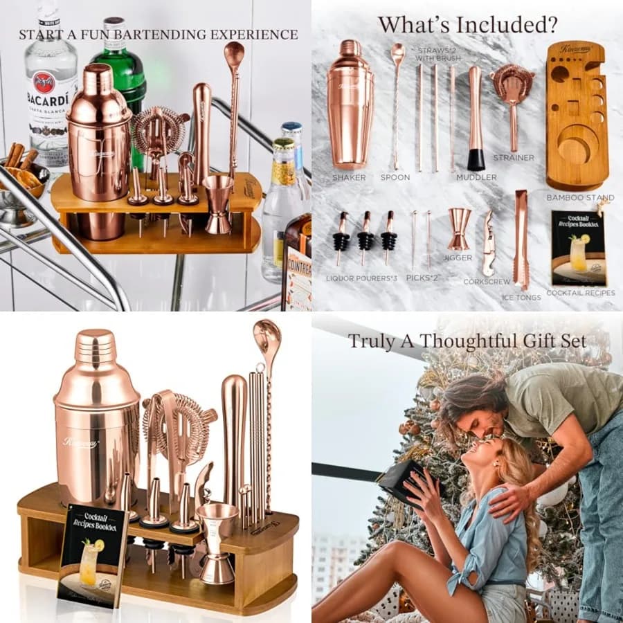 Set Shaker per Cocktail con Supporto - Kit da Barman con Tutti gli Accessori Essenziali - Shaker per Martini