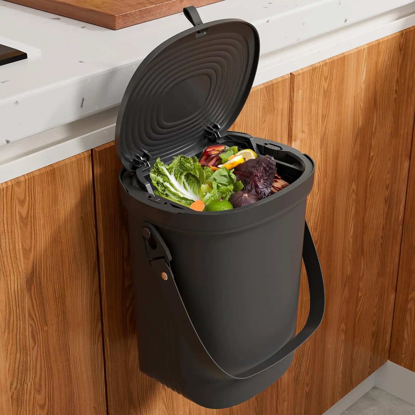 Contenitore per Compost da Cucina Pieghevole in Silicone Montabile Sotto il Lavello, Cestino Appendibile Surumer con Coperchio | Armadio | Bagno, grigio