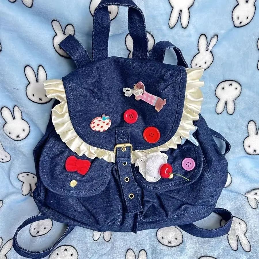 Y2k Estetica Mini Cartoon Denim Zaini Moda vintage Preppy Casual Piccole borse da viaggio per le donne Borse da scuola carine giapponesi