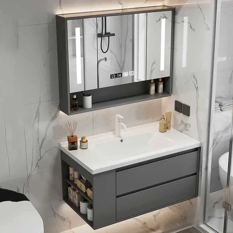 Organizer Minimalista in Ceramica per Armadietto, Specchio Impermeabile, Organizer per Armadietto da Bagno, Mobile Lusso in Legno per Bagno, Arredamento Unico