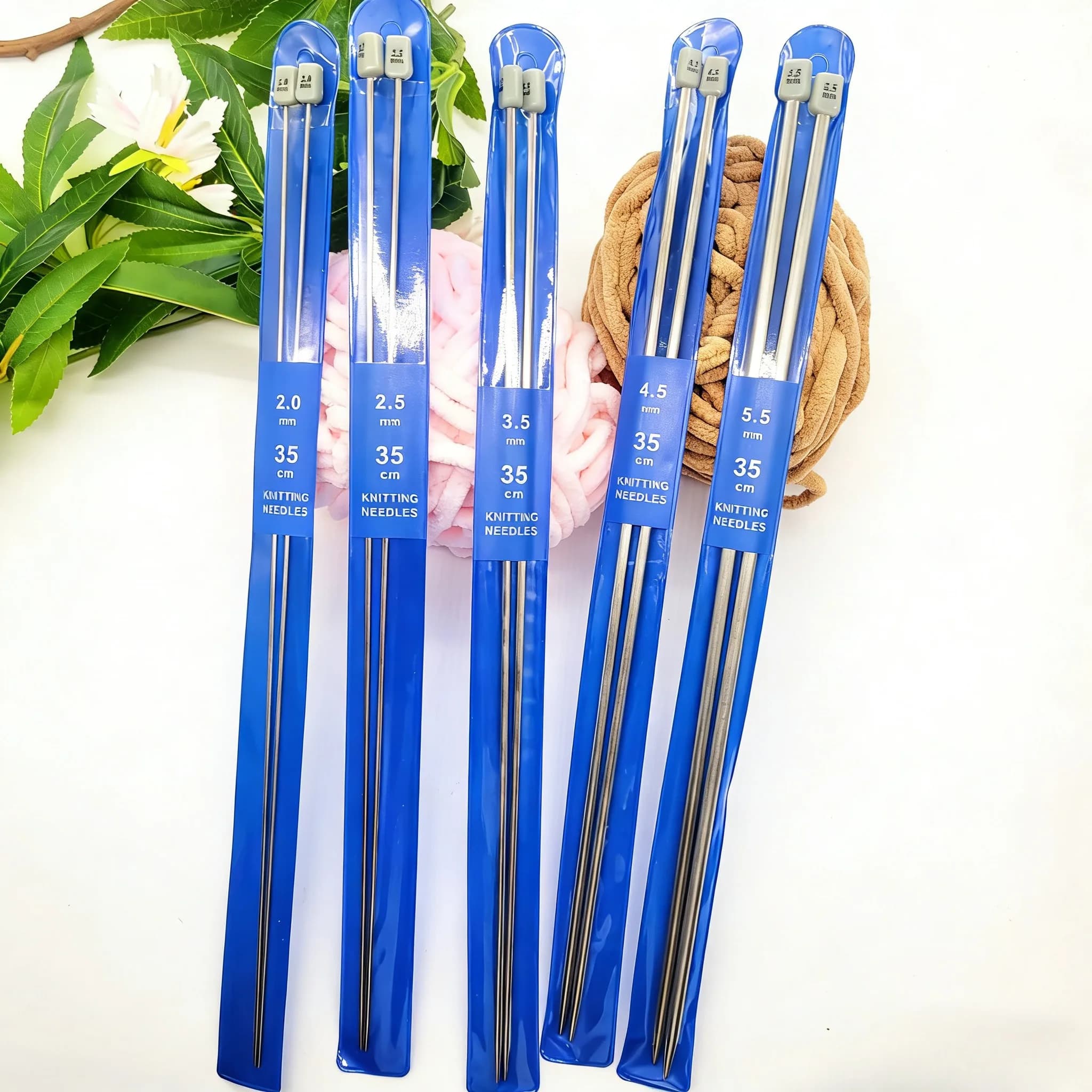 Set di 10 Ferri da Maglia a Punta Singola in Acciaio Inossidabile, Lunghezza 35cm, Misure 2/2.5/3.5/4.5/5.5, Ideali per Appassionati di Lavoro a Maglia, Strumenti Fai-da-Te, per Realizzare Sciarpe, Cappelli, Scarpe