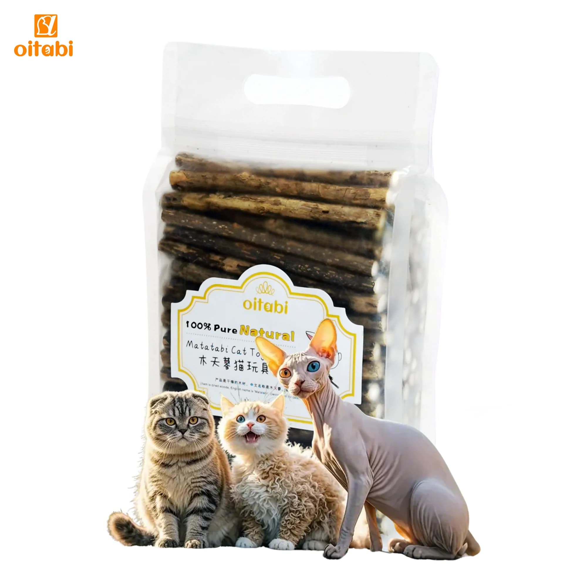 Oitabi 250g Bastoncini di Matatabi Silvervine, Giocattoli da Masticare per Gatti, Bastoncini in Legno, Giocattoli per la Dentizione dei Gattini, Sostituto della Catnip per Gatti 120mmx7-10mm
