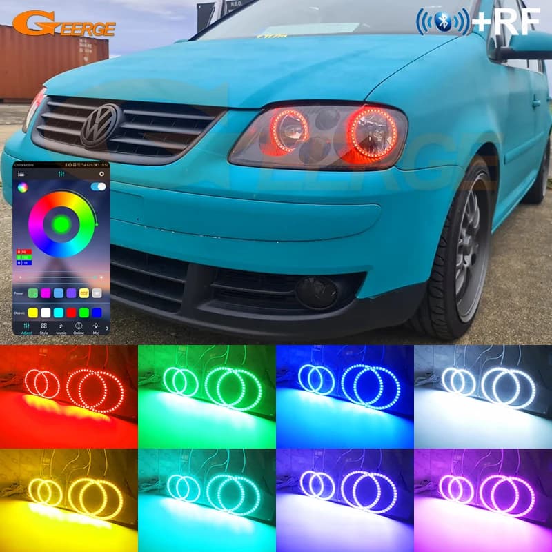 For Volkswagen VW Touran 1T1 1T2 Caddy III Pre Facelift App Bluetooth Ultra Bright Multi Color RGB LED Angel Eyes Kit Halo Rings