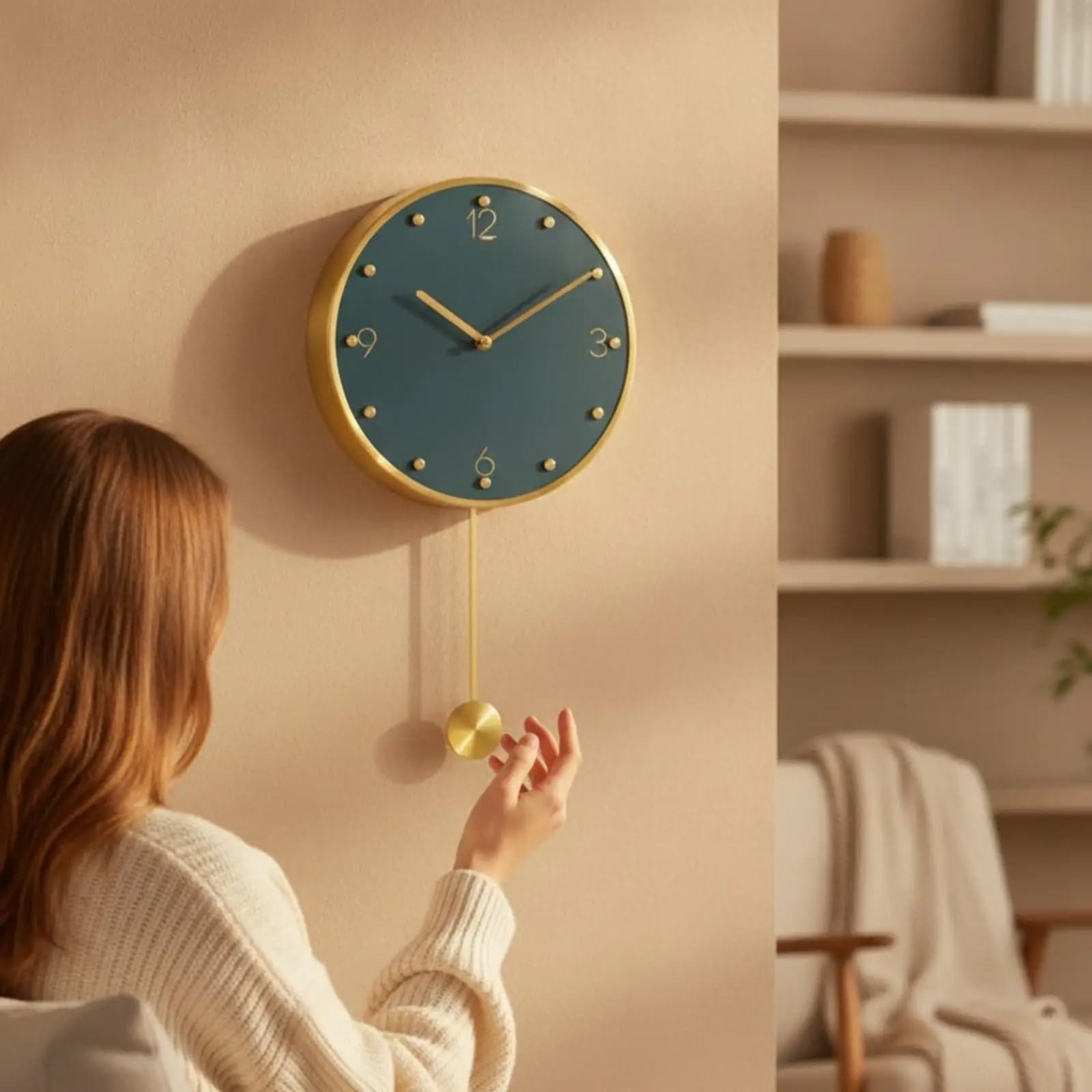 Quiet Pendulum Wall Clock Modern Design Raised Markers Luxurious Decor for Workspace Living Area