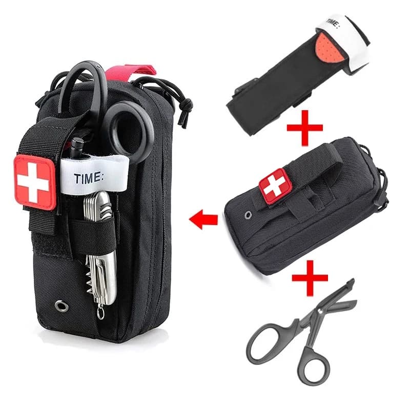 Kit di pronto soccorso Laccio emostatico Salvataggio medico Custodia EDC Forbici per garza Strumento di sopravvivenza Molle per escursioni in campeggio