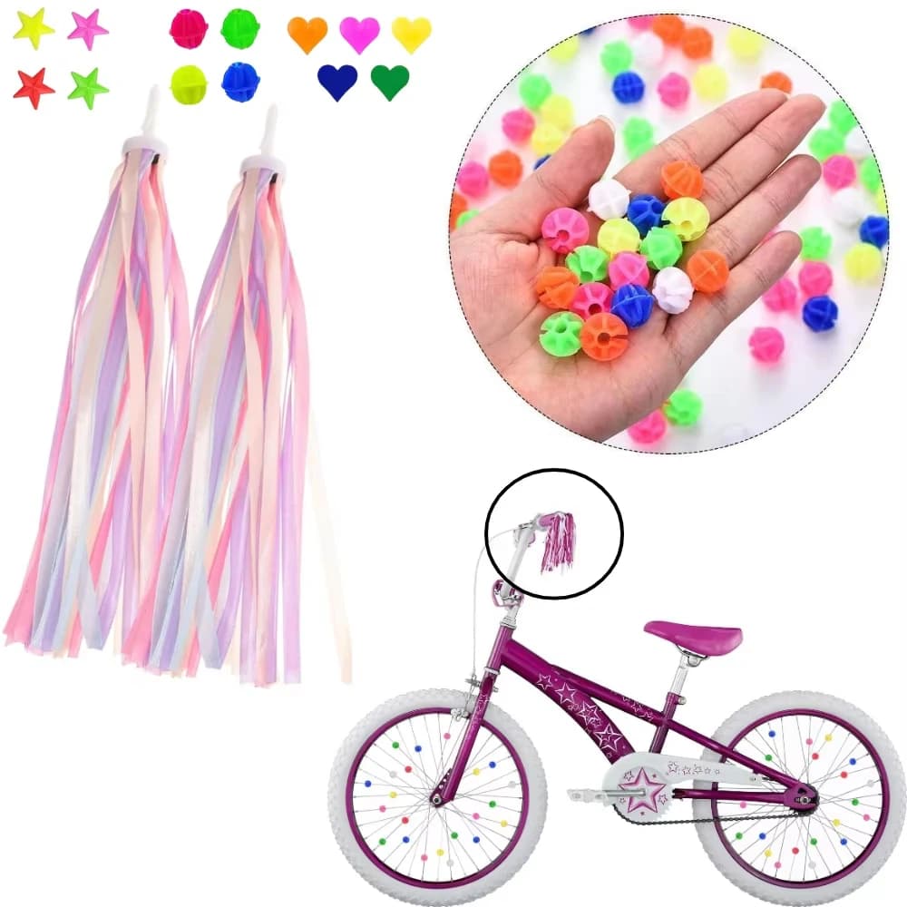 72 Pezzi di Perline in Plastica per Raggi Ruota Bici e 2 Pezzi di Nappe Colorate per Manubrio Bicicletta, Decorazioni per Bici