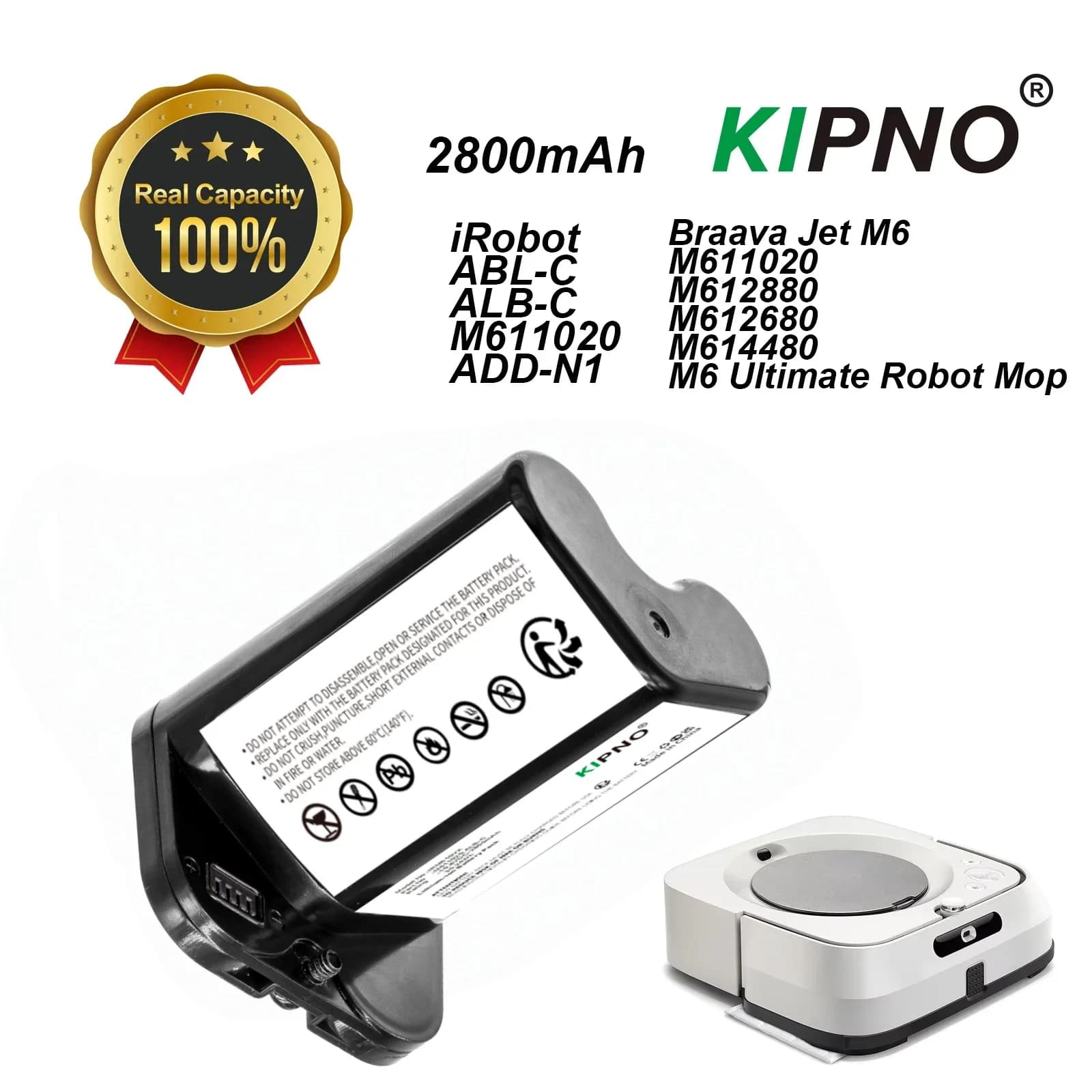 Batteria per aspirapolvere 2800mAh per iRobot Braava Jet M6 M611020 M612880 M612680 M614480 M6 Ultimate Robot Mop ADD-N1 ABL-C ALB-C M611020