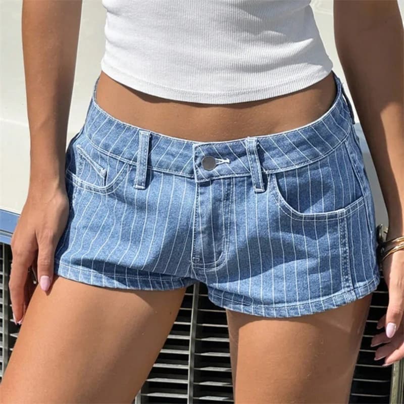 Nuovi Shorts in Denim a Vita Bassa a Righe da Donna 2026 - Hot Pants