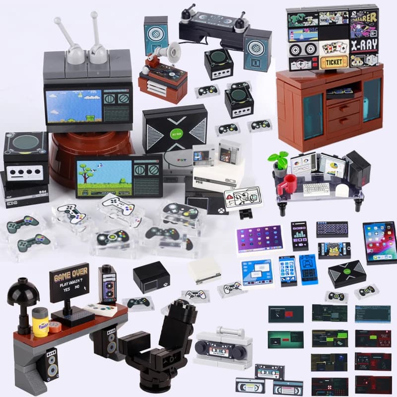 MOC City Frniture Building Blocks Street View Vintage TV TV giochi Console Computer accessori da tavolo mattoni amici giocattoli