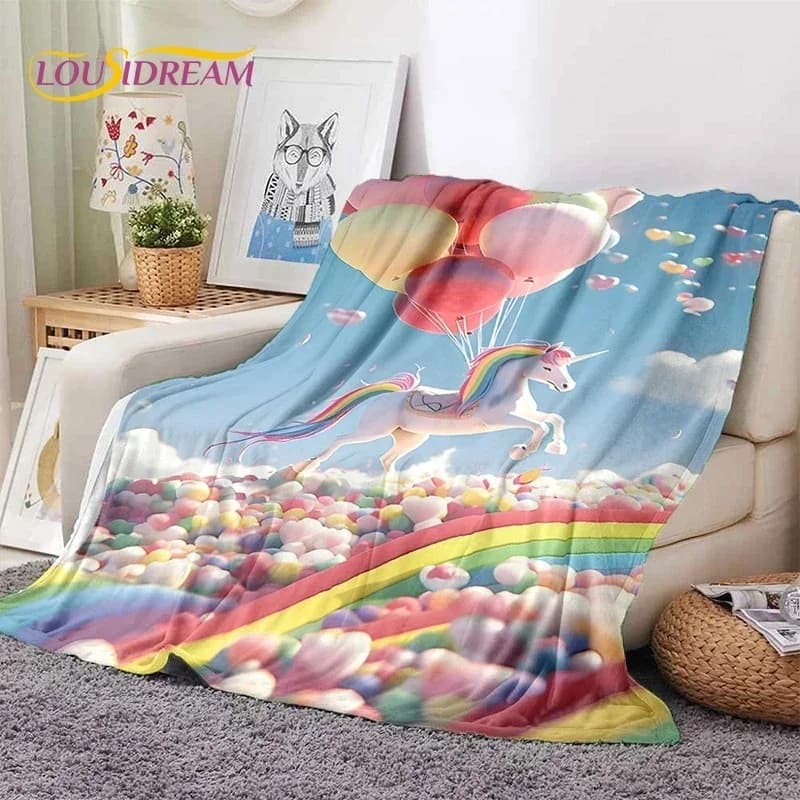 3D Cute Dream Unicorn Cartoon Girl Soft Blankets,Keep Warm Throw Blanket Comfortable Blanket for Picnic Beds Sofa Home Bedroom