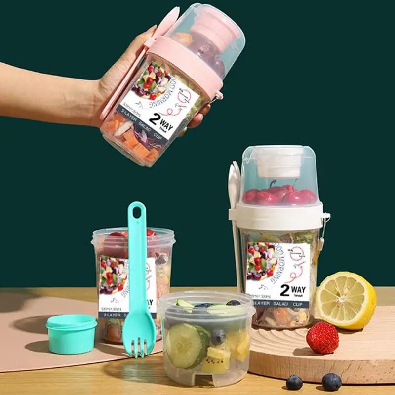 Colazione farina d'avena cereali noci Yogurt insalata tazza sigillo contenitore Set con forchetta salsa tazza coperchio Bento Tuppers cibo Taper ciotola Lunch Box