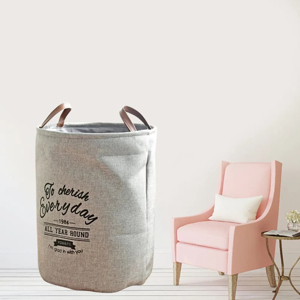 Waterproof Laundry Bucket Foldable Large Capacity Dirty Clothes Storage Bag Denim Dual Handle Sundries Organizer for Home Grey