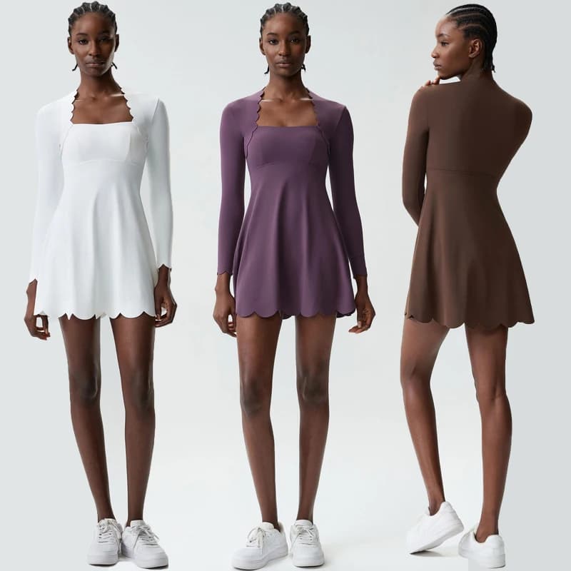 Women's Yoga and Tennis Gonna, Unit Tint, Outdoor Running Complete, Sporty Dress Elasticized with Long Sleeves, Breathable and Drying Fast
