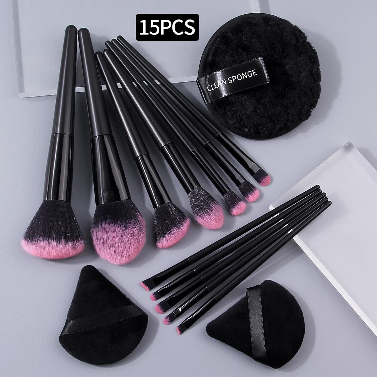 Set of multifunctional makeup brushes with 15-piece soft fiber bristles and beauty tools for round powder-shaped fan shaped double-purpose dry and wet