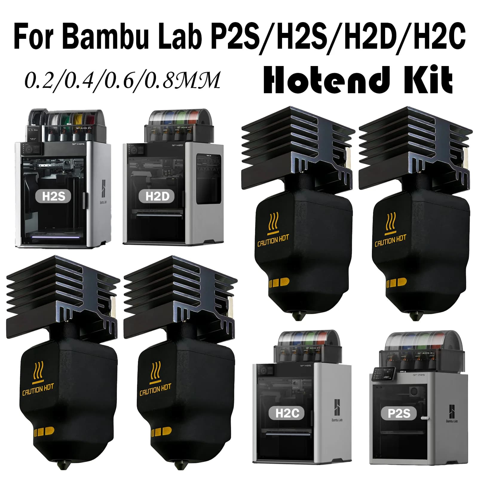 Per Bambu Lab P2S H2C Hotend aggiornato Ugello in acciaio temprato da 0,4 mm Sostituisci la testina di stampa della stampante 3D Hot End Bambulab H2D H2S
