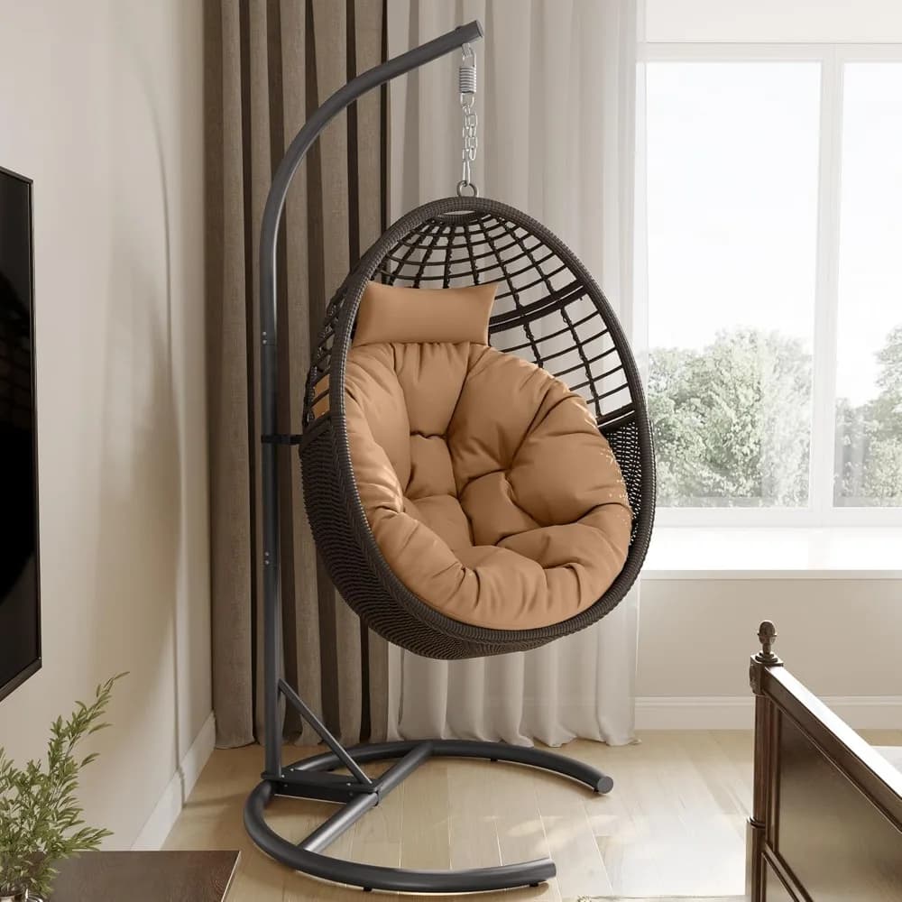 Egg-shaped rocking chair with support, capacity 150 kg, patio chair with UV-resistant cushion, customizable
