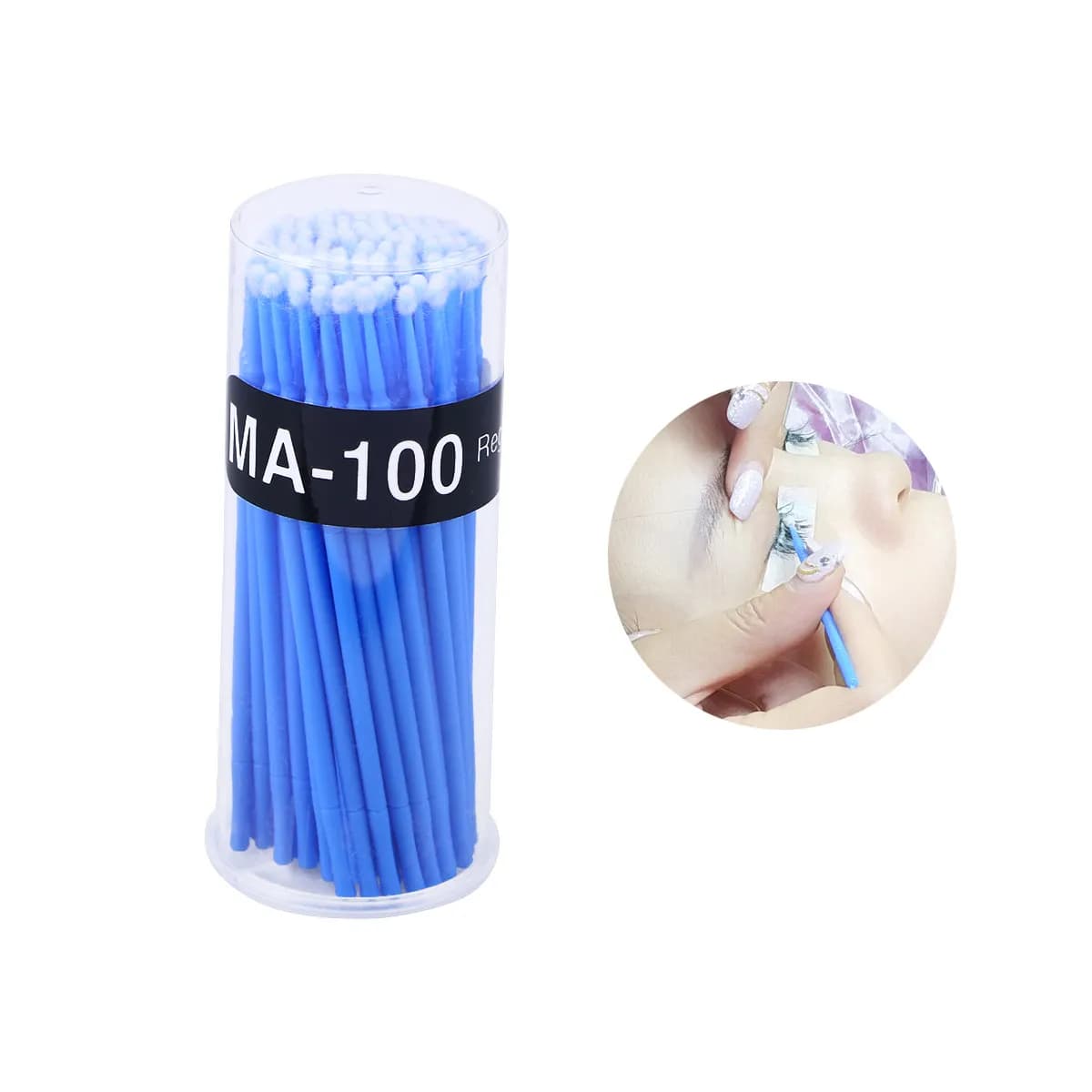100 pz. Pennelli Micro Applicatori Monouso Blu Diametro 2mm, Strumenti Trucco Senza Pelucchi, Bastoncini di Cotone Precisi per Extension Ciglia