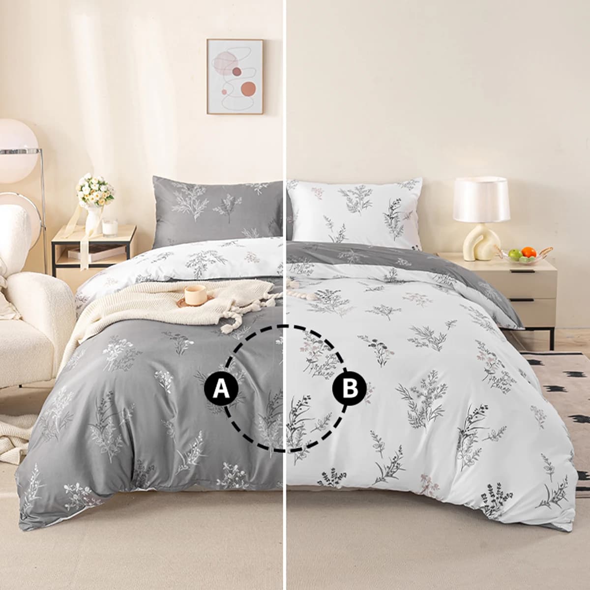 3pcs Subtle Sprig Floral Print Duvet Cover Set, Soft And Breathable, All-Season Universal. Neutral Minimalist Aesthetic Room