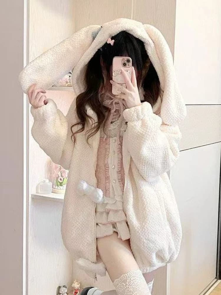 Kawaii carino elegante Y2k cappotto giacca donna inverno giacca allentata dolce con cappuccio bottone spesso Parka top moda giapponese nuova donna