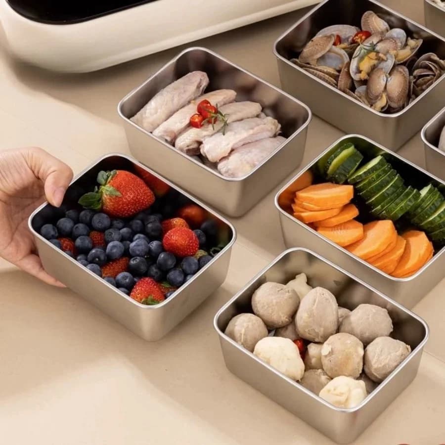 1-2-3pc Rectangular Stainless Steel Food Storage Container Refrigerator Organizer Kitchen Prep Storage Box