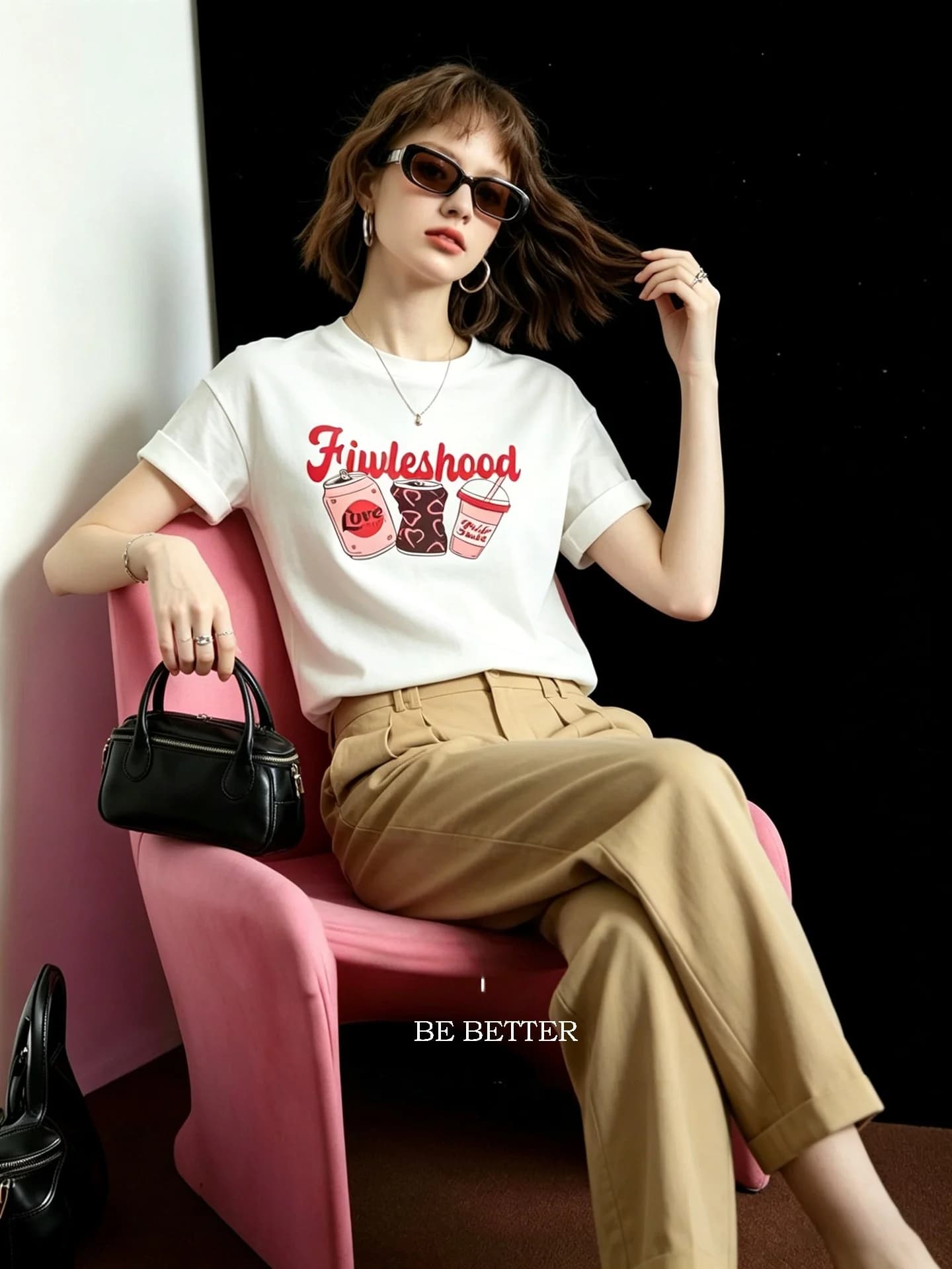 Huaappuw T-shirt da donna girocollo a maniche corte, stile casual, stampa bianca, nuova collezione estiva, tinta unita, versatile, basic