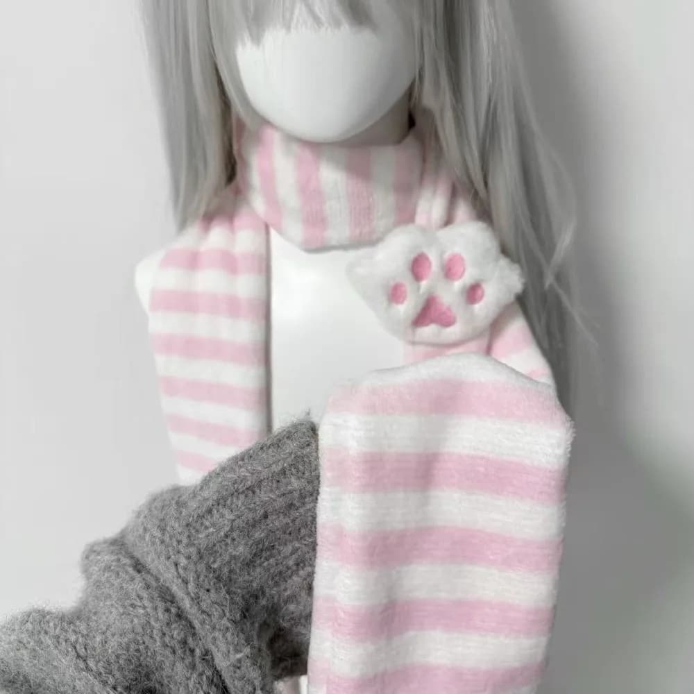 Fashion Winter Knitted Scarf Y2K Warm Cat Paw Scarf Soft Kawaii Neck Warmer Party