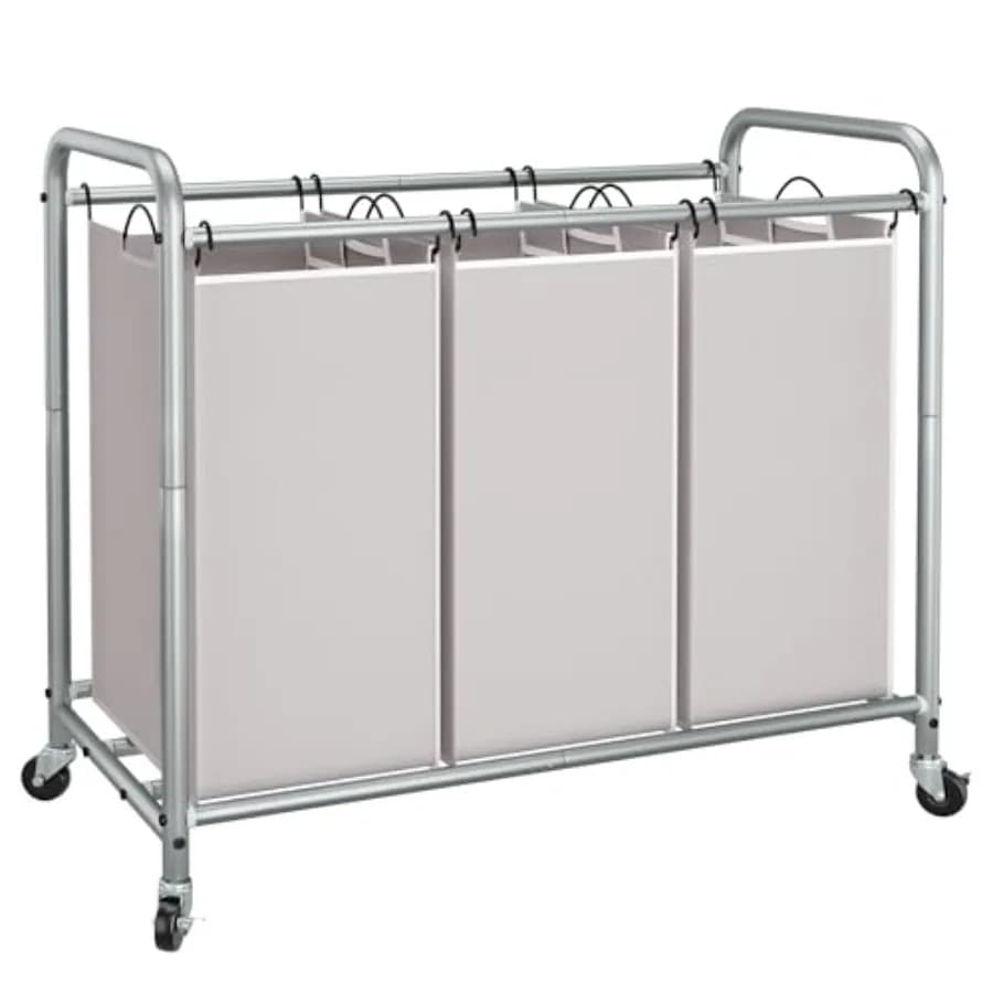 Carrello Portabiancheria da 135 L (35,6 Galloni) con Ruote Bloccabili e Sacchi Rimovibili, Organizzatore per Vestiti