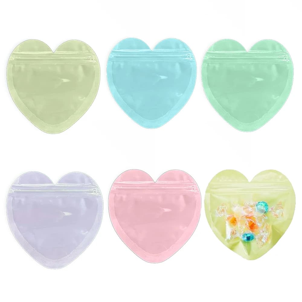 50pcs Plastic Heart Ziplock Bag Pouch for Necklace Earring Bracelet Storage Packaging Jewelry Display Gifts Supplies Accessories