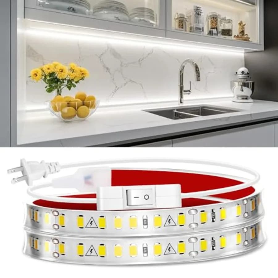 Under Cabinet Strip Lighting Plug in, Ultra Bright Small LED Light Bar, 6000K, 110V-120V Wired Lights for Kitchen Cabinet, Coun