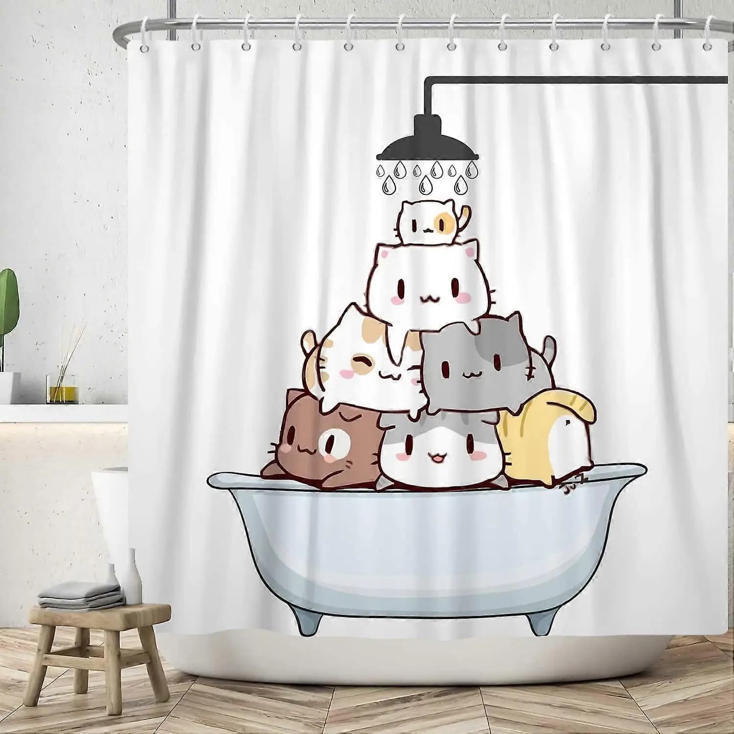 Gatti carini nella vasca da bagno Tenda da doccia impermeabile per l'arredamento del bagno di casa Design elegante per migliorare l'estetica perfetta dello spazio