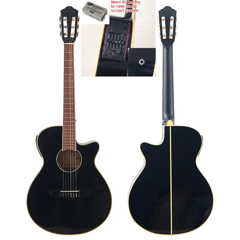 Chitarra classica elettrica da 40 pollici, 6 corde, in tiglio pieno, design a taglio lucido da 39 pollici con EQ, colore nero e naturale