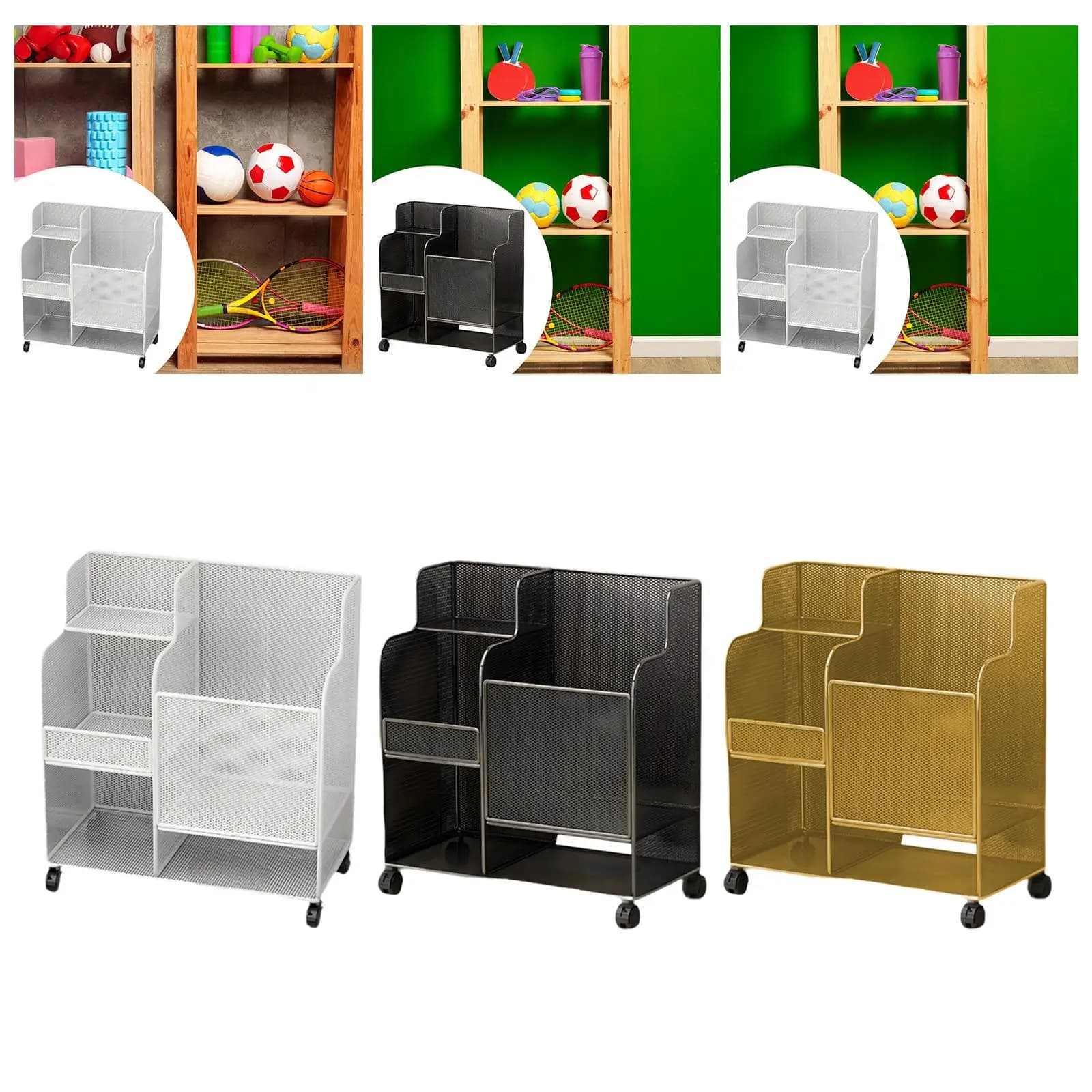 Fitness equipment cart with wheels Practical organizer for tennis racks Kettlebells football