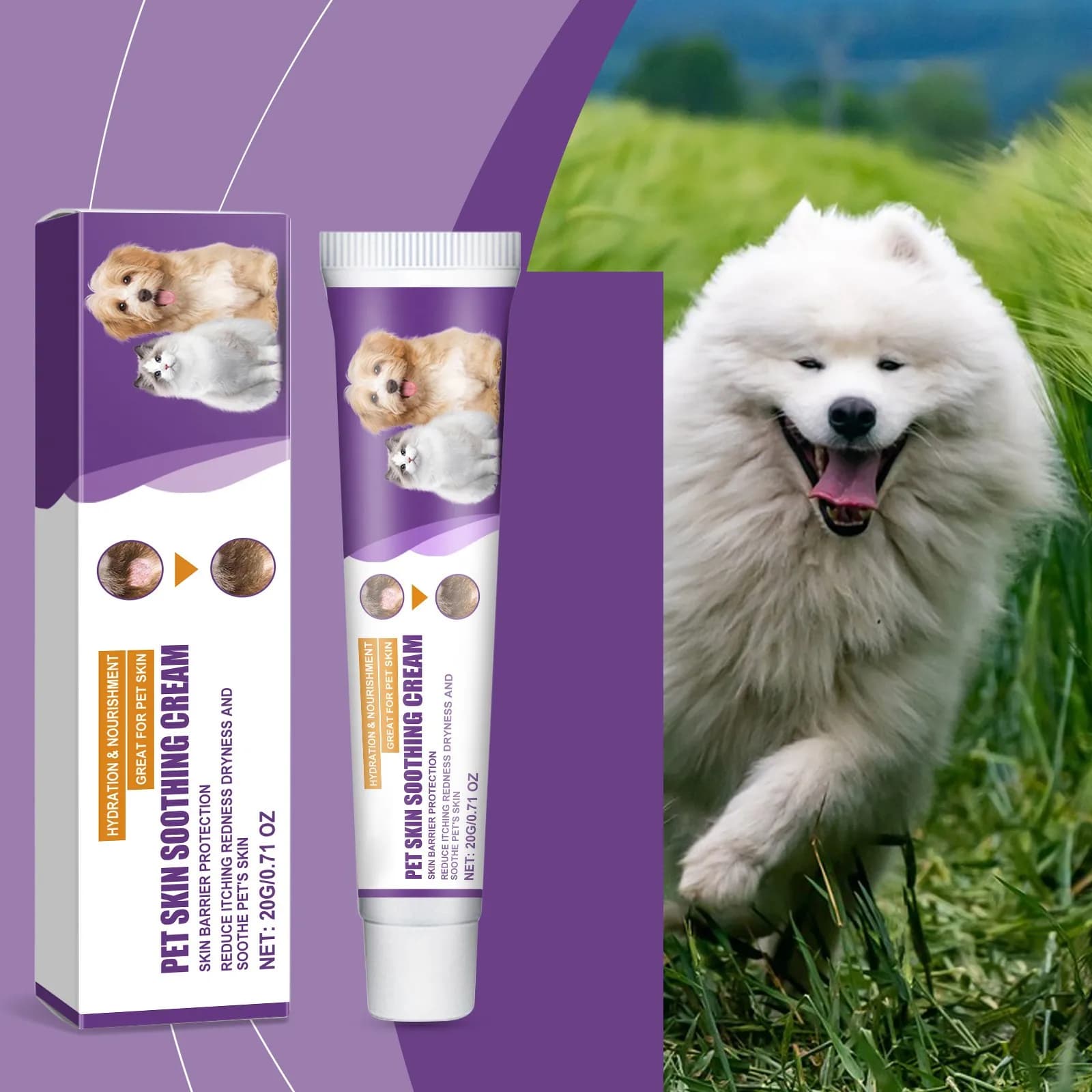 Crema per la cura della pelle degli animali domestici Lozione lenitiva per la pelle secca e pruriginosa per cani e gatti Crema per alleviare la pelle pruriginosa per lozione per zampe di gatto Balsamo lenitivo