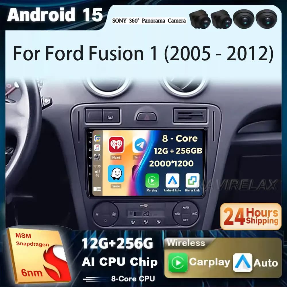 Per Ford Fusion 1 2005 - 2012 Android 15 Carplay Auto Car Radio Lettore video multimediale Navigazione GPS No 2Din 2 Din DVD DSP 4g