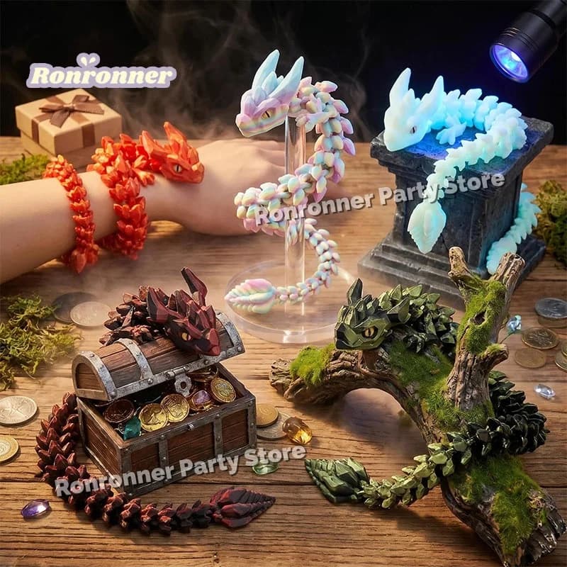 30CM 3D Printing Dragon Aurora Luminous Light Gemstone Animal Action Figure Desktop Decor Birthday Party Decoration Gift