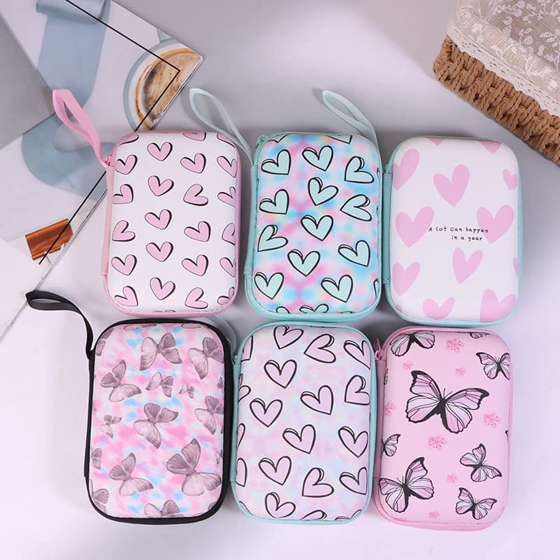 Handbags for headphone data cable with heart shape butterfly Charger Power Bank Rectangular box Zipper bag Pocket