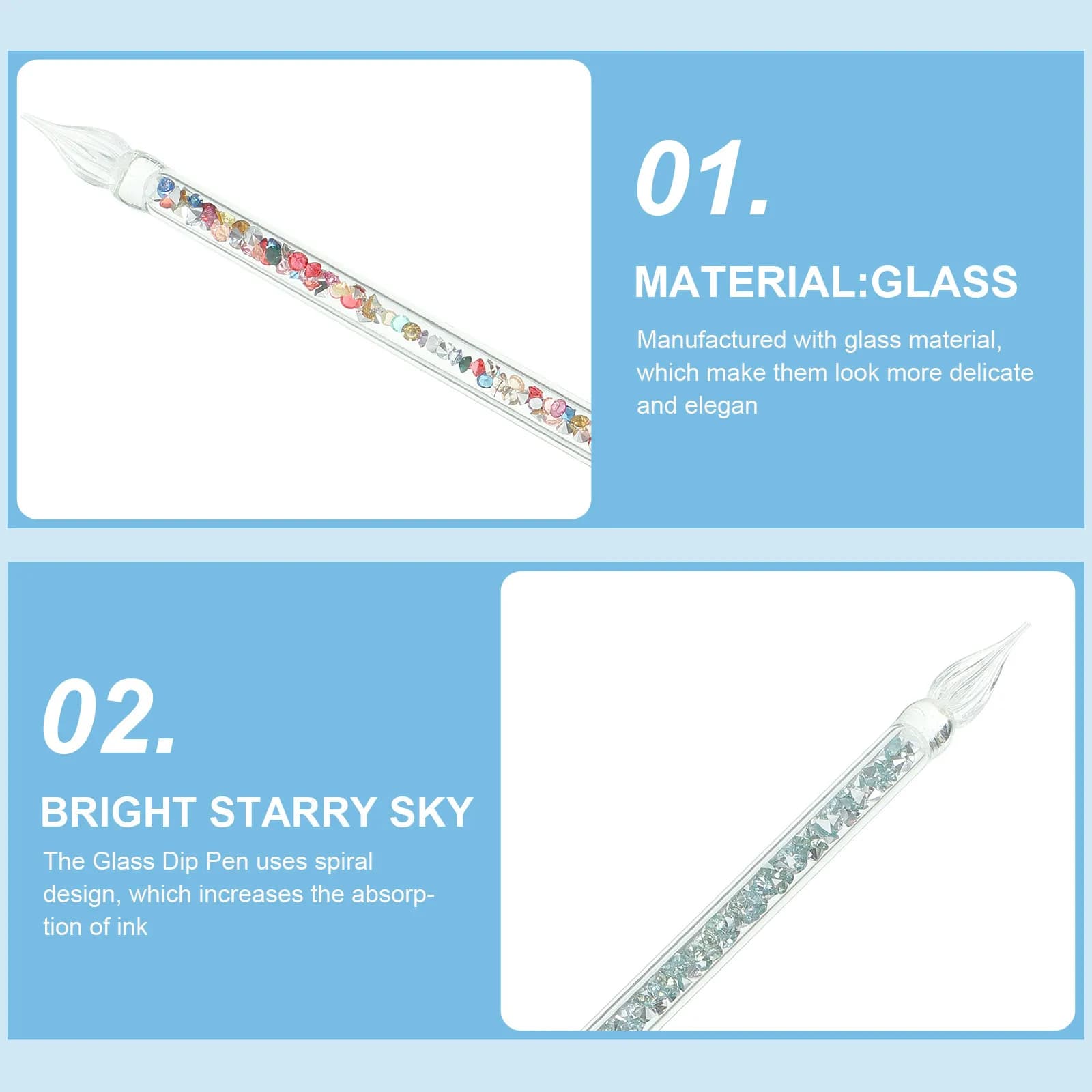 4Pcs Glass Dip Pen Set Decorative Novelty Glass Dip Pen Elegant Crystal Smooth Finish for Calligraphy Painting Drawing Practice