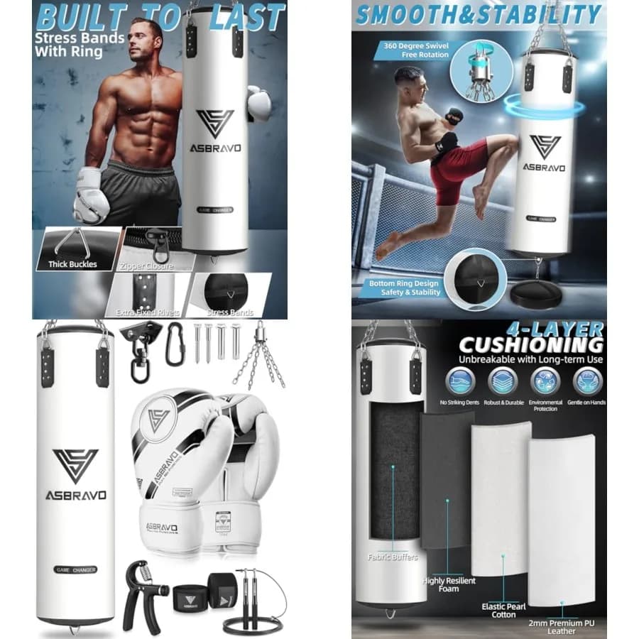 Sacco da Boxe per Adulti, Set Sacco da Boxe Pesante in PU da 120 cm con Guanti da 12OZ per Allenamento MMA, Muay Thai, Kickboxing, Palestra Domestica, Arti Marziali