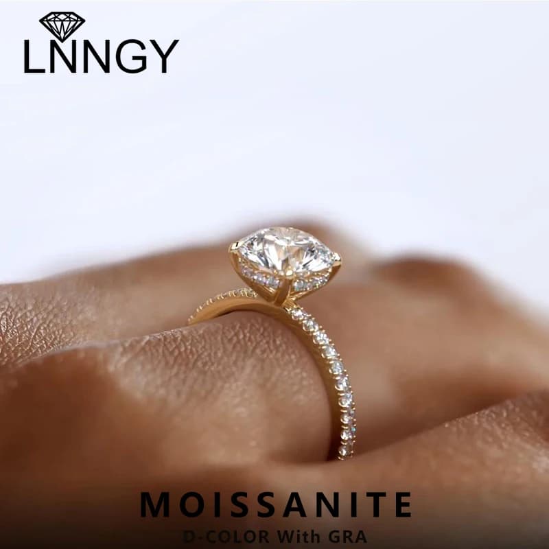 Lnngy Anello di fidanzamento Moissanite per donna Anello in argento sterling 925 certificato originale con montatura a punta Anelli di nozze Regalo di gioielli per feste