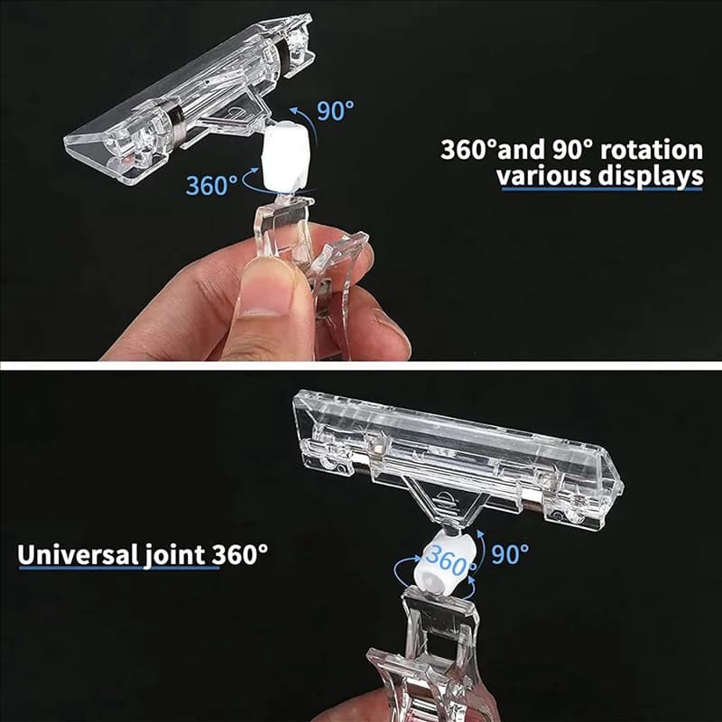ABZS 150 pezzi porta etichette clip per cartelli, clip per cartelli girevoli in plastica trasparente, clip per visualizzazione cartello merce, morsetto per cartellino del prezzo