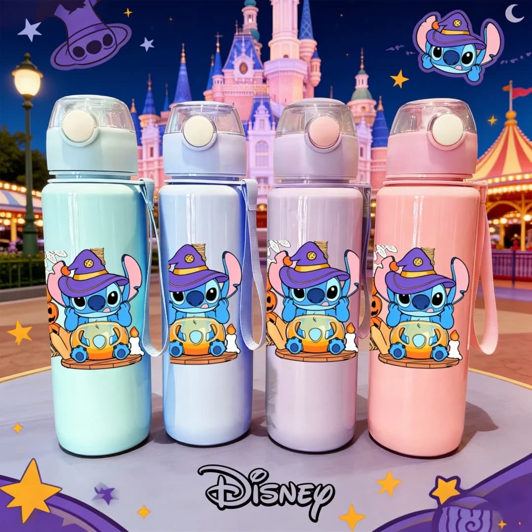 3D Printed Disney Magical Stitch Water Bottle, new flip-top cap with button, reusable, light travel bottle, fun design