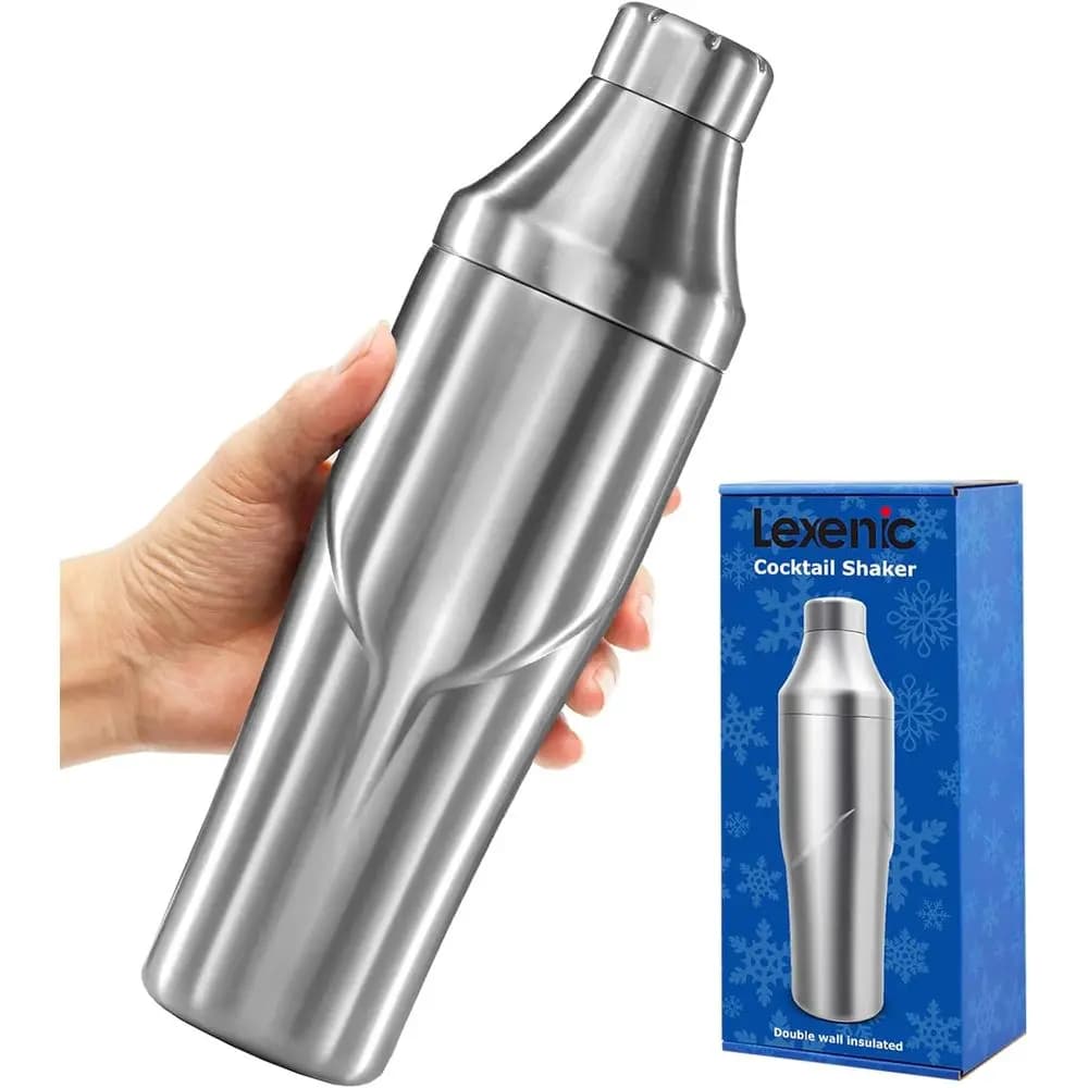 Shaker per Cocktail Isolato a Doppia Parete da 24oz - Mantiene le Bevande Fredde, Coperchio Antiaderente, Antigoccia, con Filtro Integrato - Perfetto per Casa