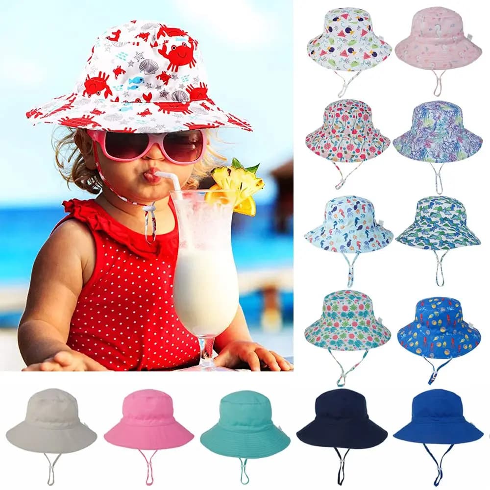 For 0-8 years Boys Girls Collar Ear Covers Swim Hats Wide Tesa Children's Sun Hat Beach Hat Fishing Hat with Adjustable Subgola