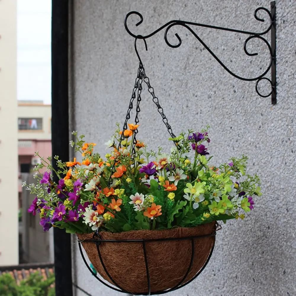 Black Hanging Flower Basket Brackets Iron Home Decoration Garden Plant Hanger Hook Balcony Terrace Veranda Garden Backyard