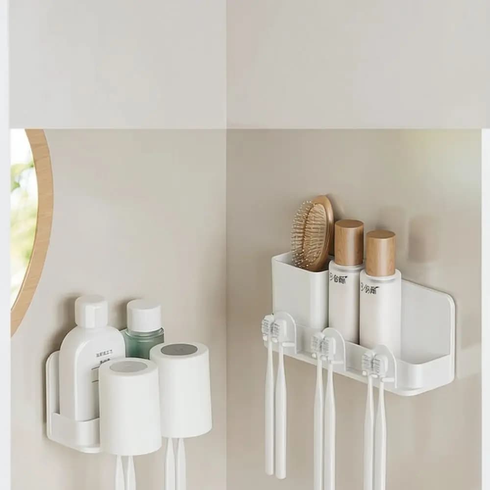 Wall Mounted Toothbrush Holder Rack Bathroom Organizer Punch Free Storage Stand For Gongqin Washroom Container Shelf
